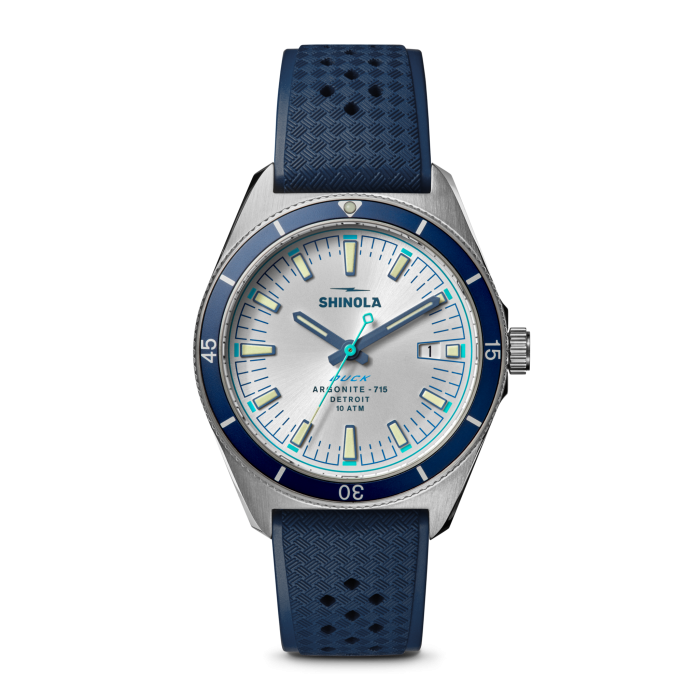 Shinola Duck 40mm Alabaster Dial Midnight Blue Rubber Strap