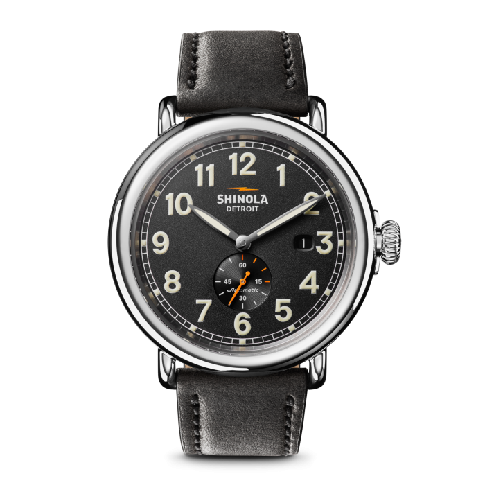 Shinola Runwell Automatic 45mm Black Dial Black Leather Strap