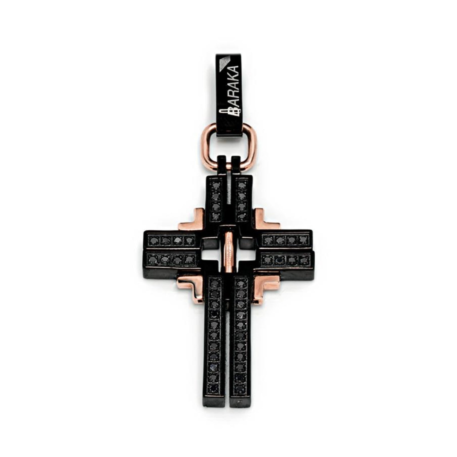 Baraka Diamonds 18k Rose Gold, Stainless Steel and Black PVD Black Diamond Cross Pendant