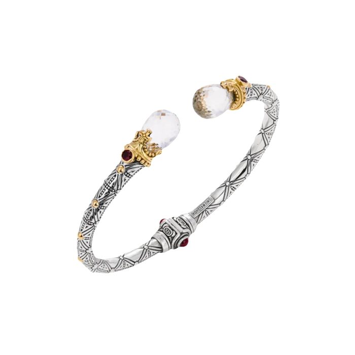 Konstantino Pythia Sterling Silver and 18k Yellow Gold Crystal, Corundum and Garnet Bracelet