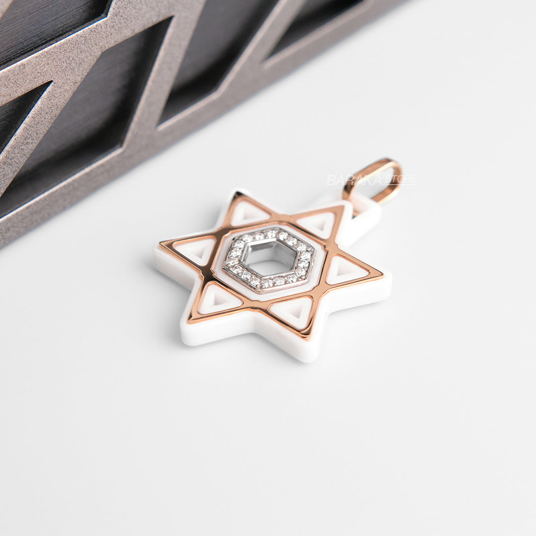 Baraka Cyborg Ceramic 18k Rose Gold and Ceramic Diamond Star of David Pendant