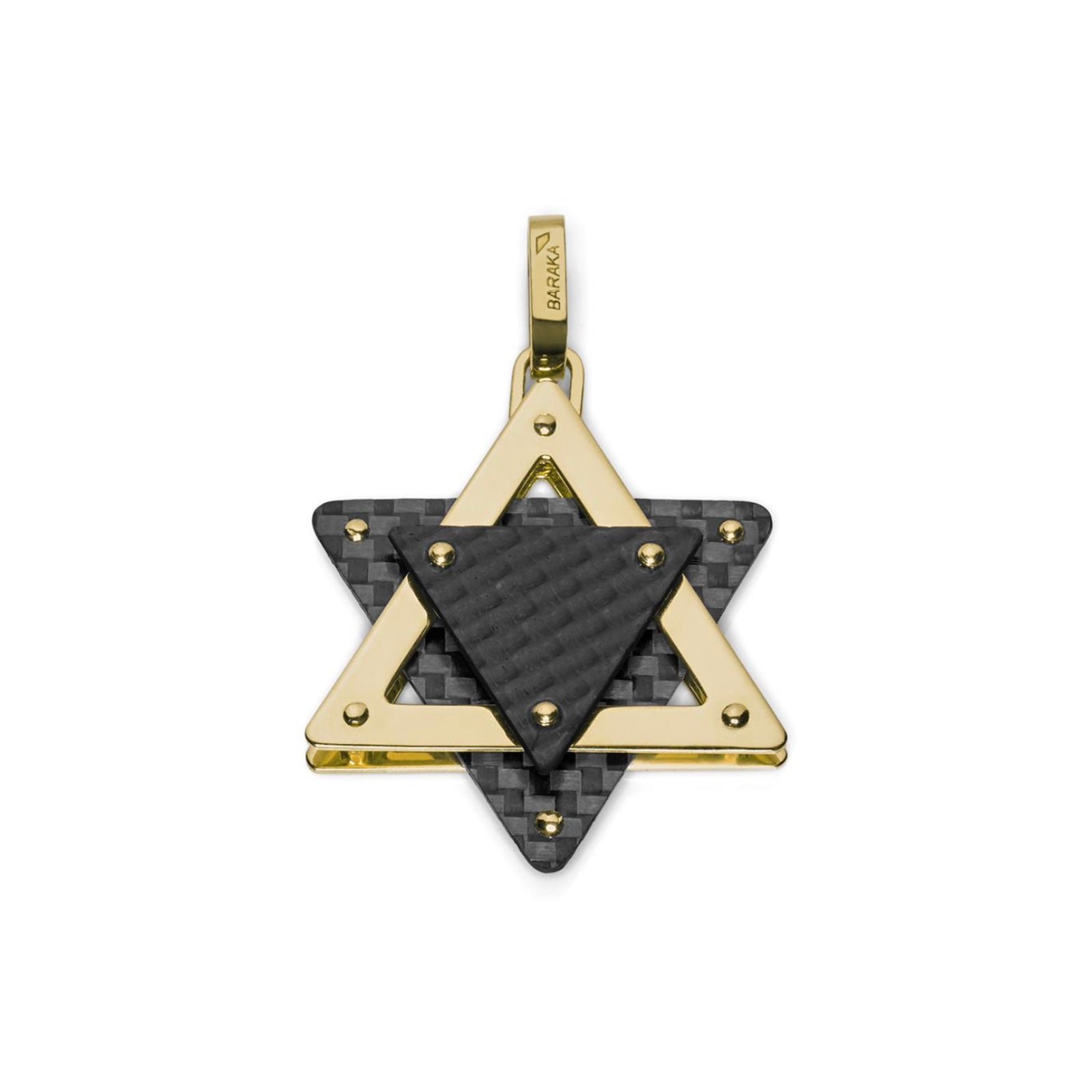Baraka 18k Yellow Gold and Carbon Fiber Star of David Pendant