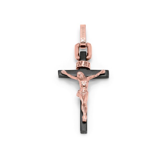 Baraka Cyborg Ceramic 18k Rose Gold, Black PVD Steel and Black Ceramic Cross Pendant