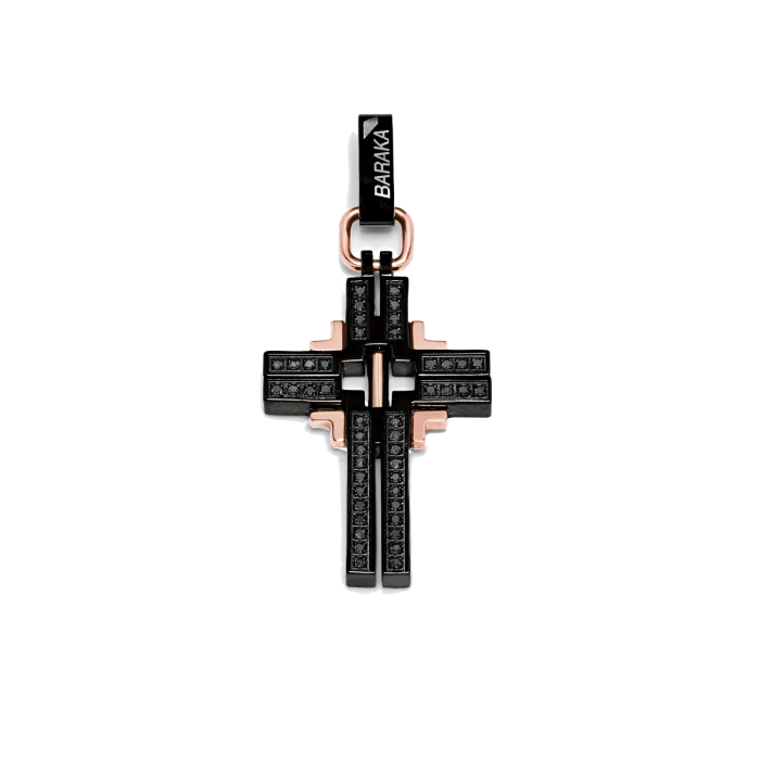 Baraka Diamonds 18k Rose Gold, Stainless Steel and Black PVD Black Diamond Cross Pendant