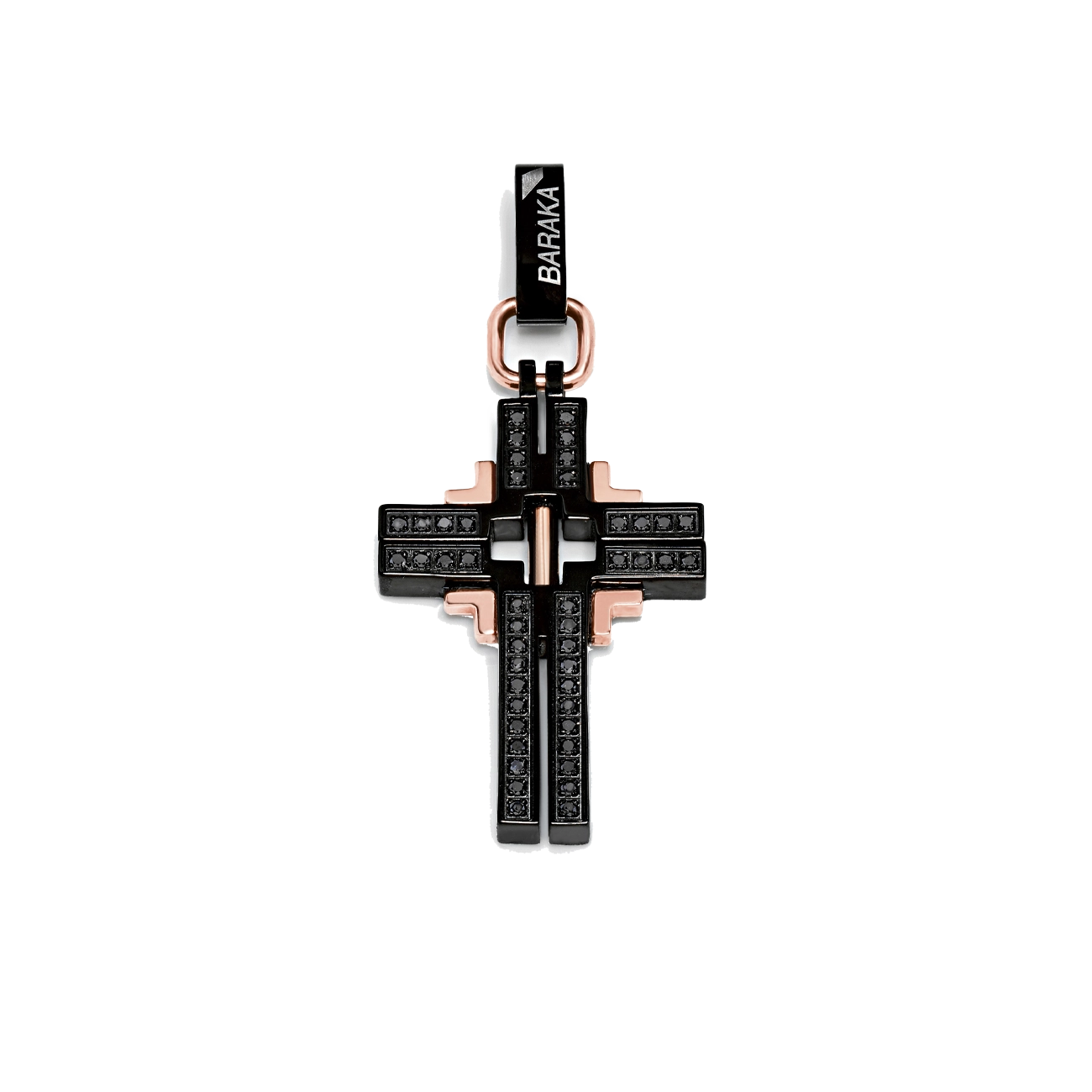 Baraka Diamonds 18k Rose Gold, Stainless Steel and Black PVD Black Diamond Cross Pendant