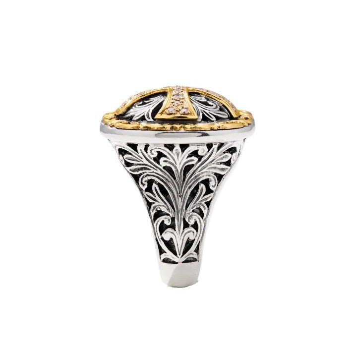 Konstantino Sterling Silver and 18k Yellow Gold Diamond Cross Ring