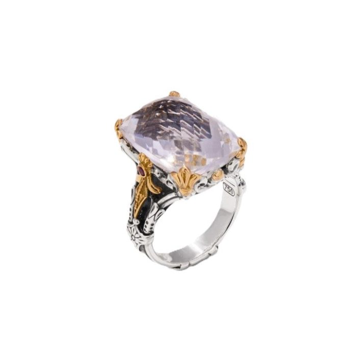 Konstantino Pythia Sterling Silver and 18k Yellow Gold Crystal and Corundum Ring