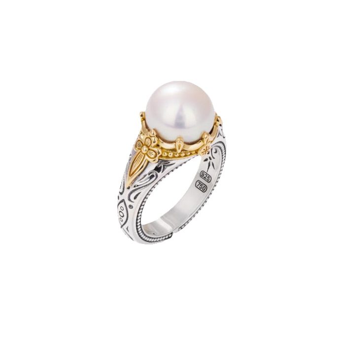 Konstantino Muse Sterling Silver and 18k Yellow Gold Round Pearl Ring