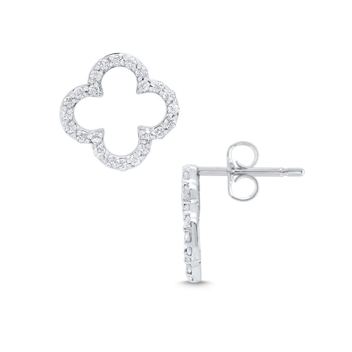 KC Designs 14k White Gold Diamond Open Clover Earrings
