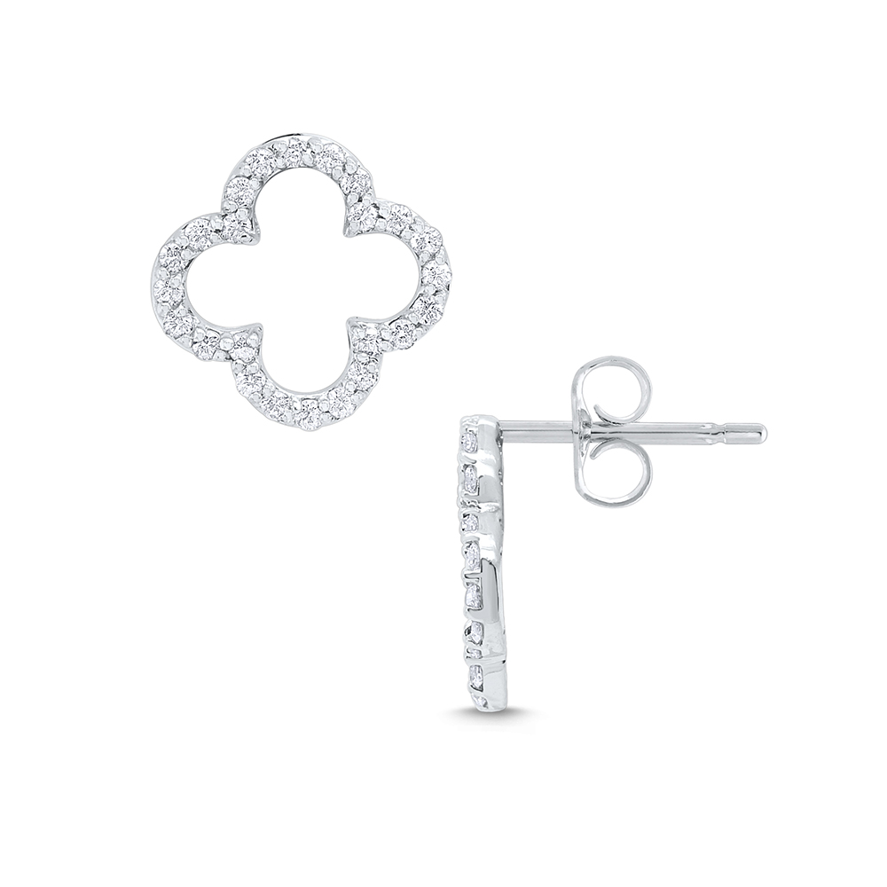 KC Designs 14k White Gold Diamond Open Clover Earrings