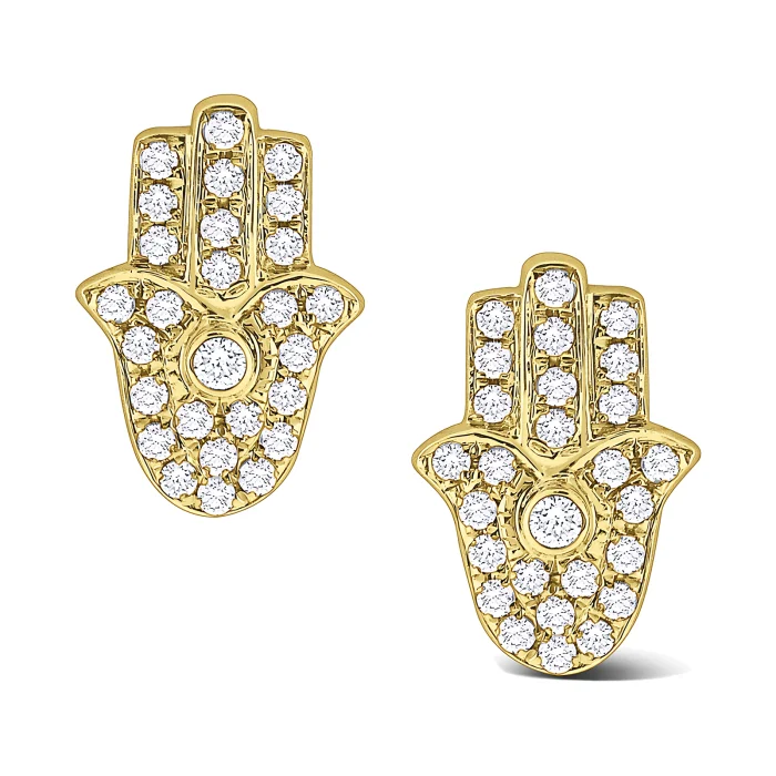 KC Designs 14k Yellow Gold Diamond Hamsa Stud Earrings