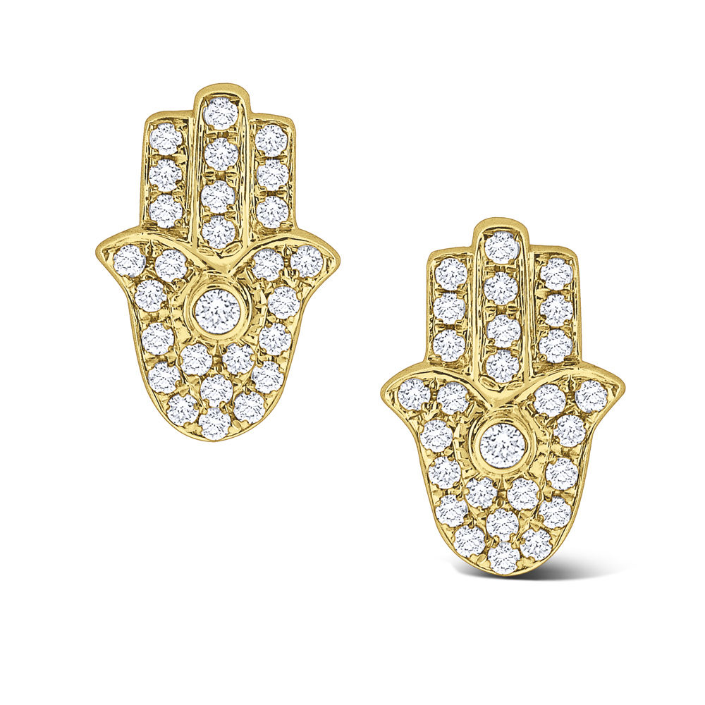 KC Designs 14k Yellow Gold Diamond Hamsa Stud Earrings