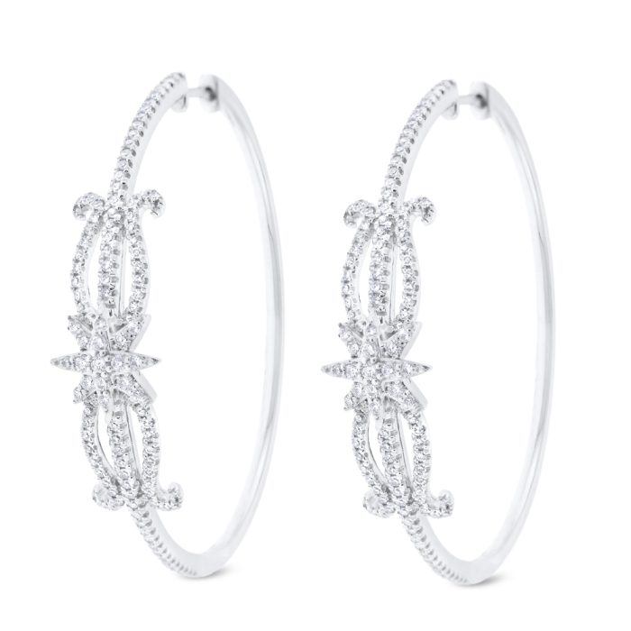 KC Designs 14k White Gold Diamond Hoop Earrings with Center Design