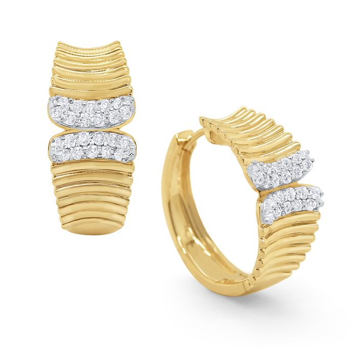 KC Designs 14k Yellow Gold Diamond Cascade Textured Hoop Earrings