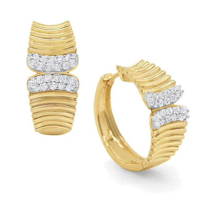 KC Designs 14k Yellow Gold Diamond Cascade Textured Hoop Earrings