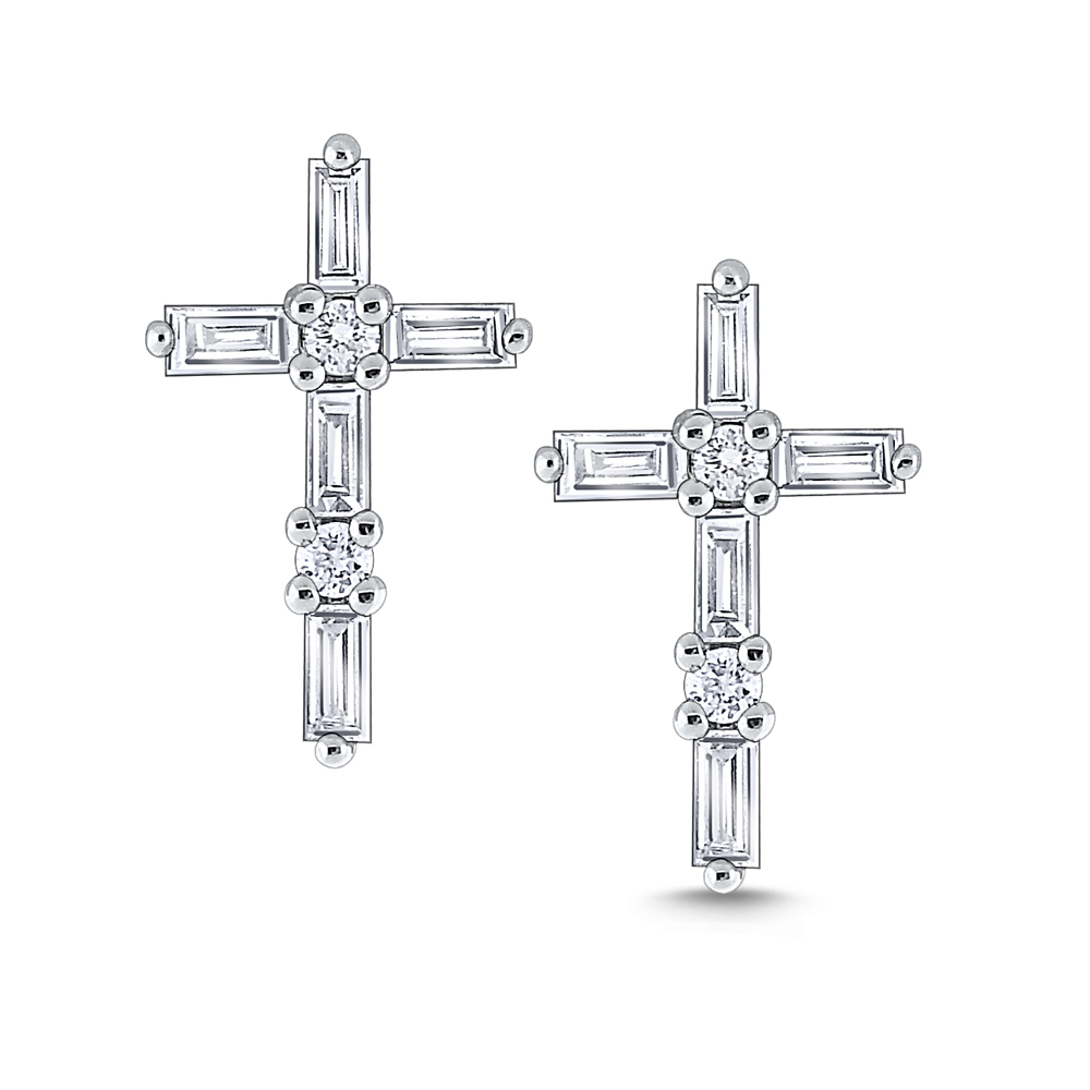 KC Designs 14k White Gold Diamond Mosaic Cross Stud Earrings