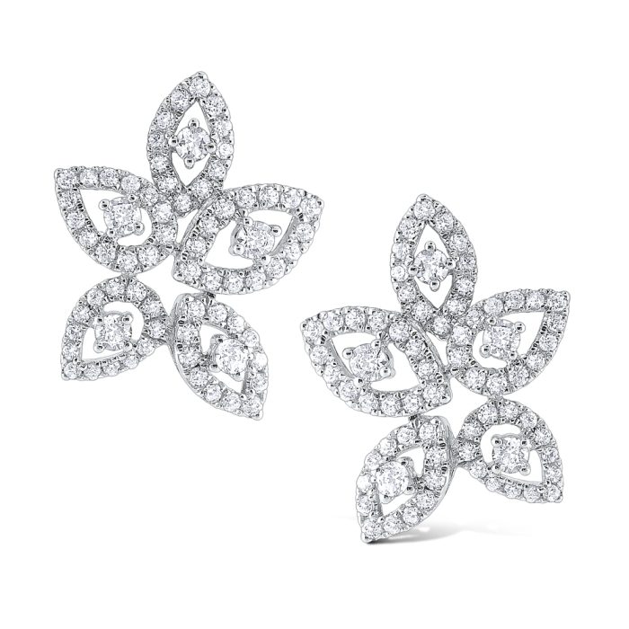 KC Designs 14k White Gold Diamond Flower Earrings