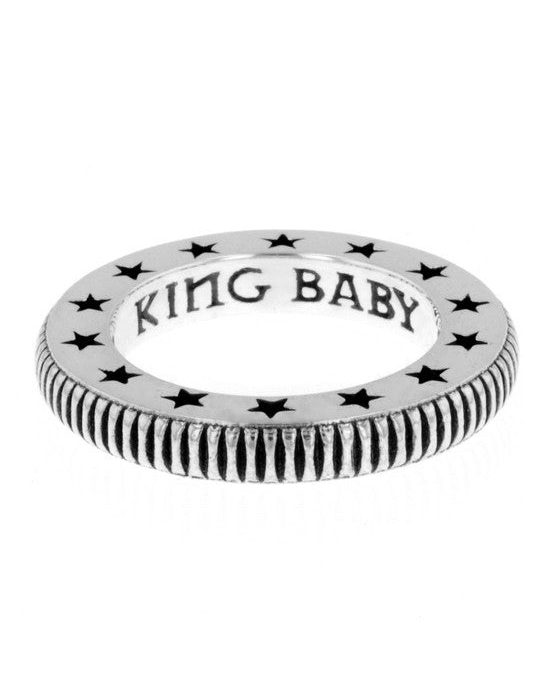 King Baby Coin Edge Stackable Ring with Engraved Stars, Size 7