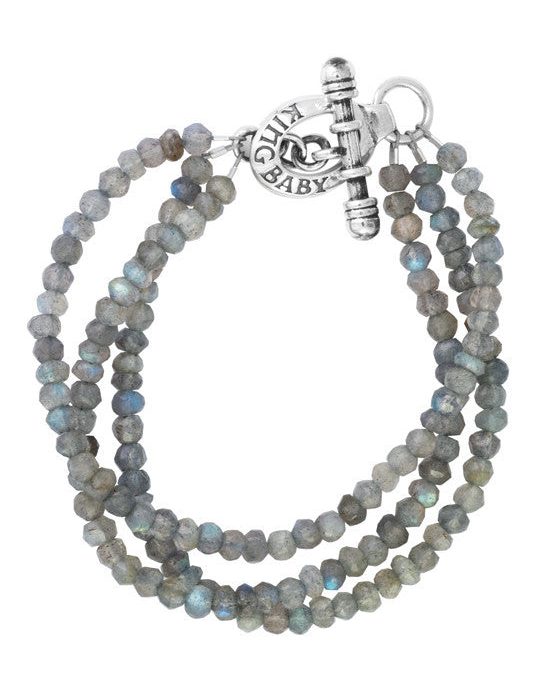 King Baby Three Strand Labradorite Bead Bracelet with Mini Toggle Clasp