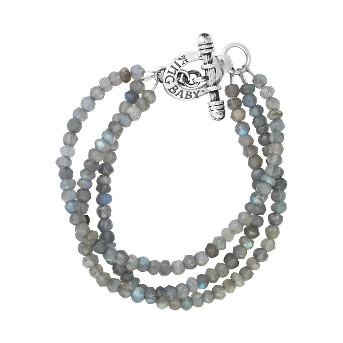 King Baby Three Strand Labradorite Bead Bracelet with Mini Toggle Clasp
