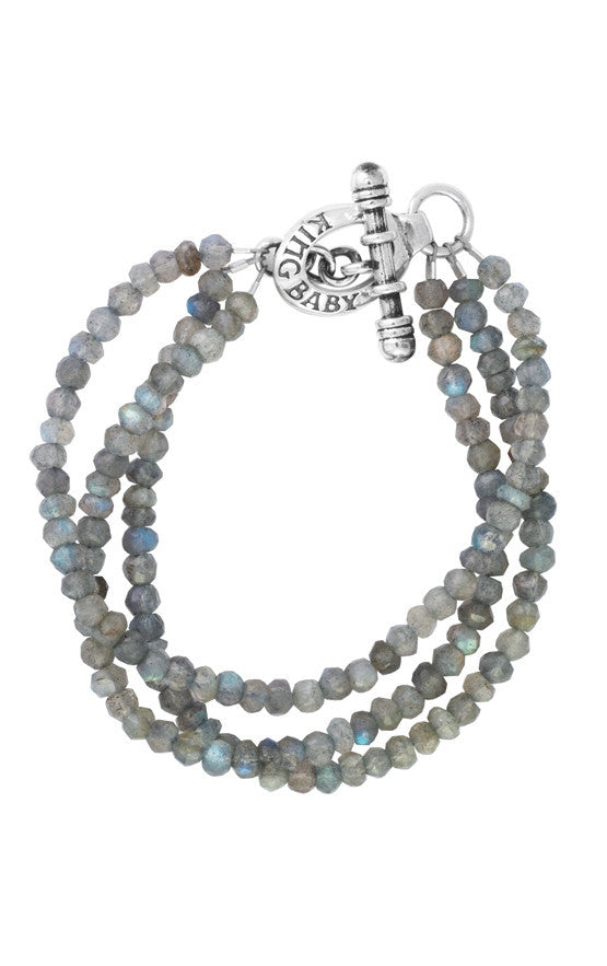 King Baby Three Strand Labradorite Bead Bracelet with Mini Toggle Clasp