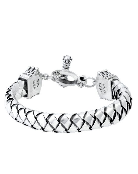 King Baby Flat Silver Braided Bracelet with Crown Toggle Clasp