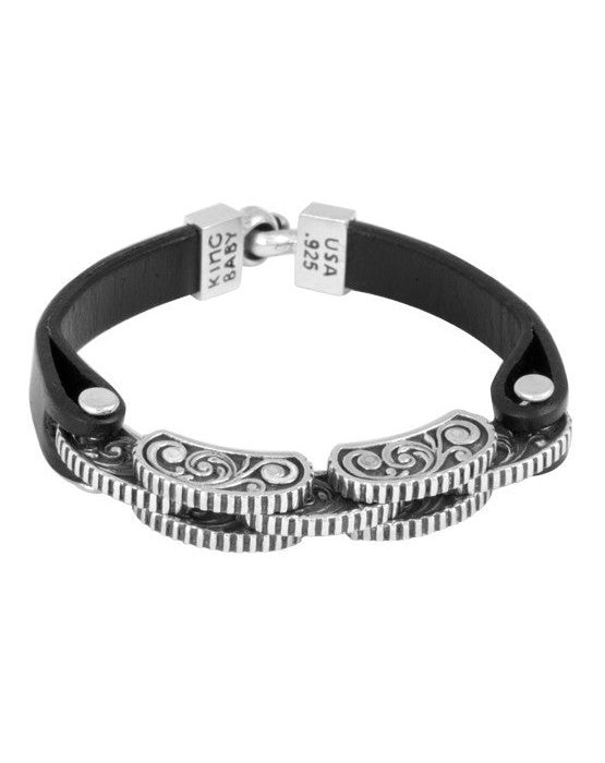 King Baby Black Leather Strap Bracelet with Rotor