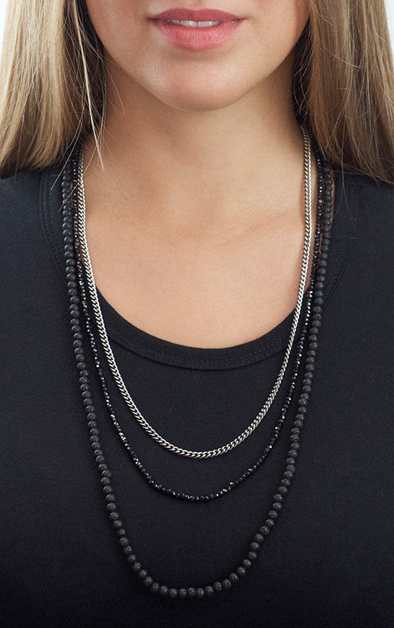 King Baby Triple Strand Necklace with Lava Rock, Spinel and Curb Link Chain