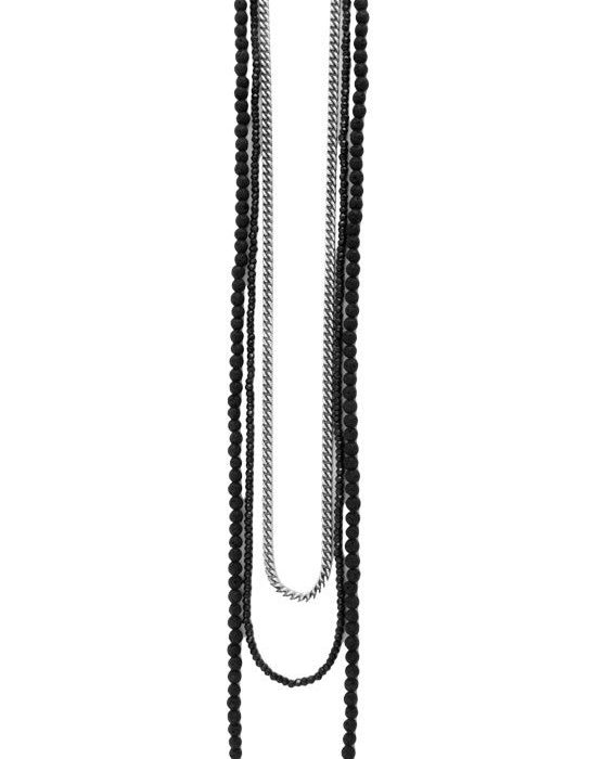 King Baby Triple Strand Necklace with Lava Rock, Spinel and Curb Link Chain