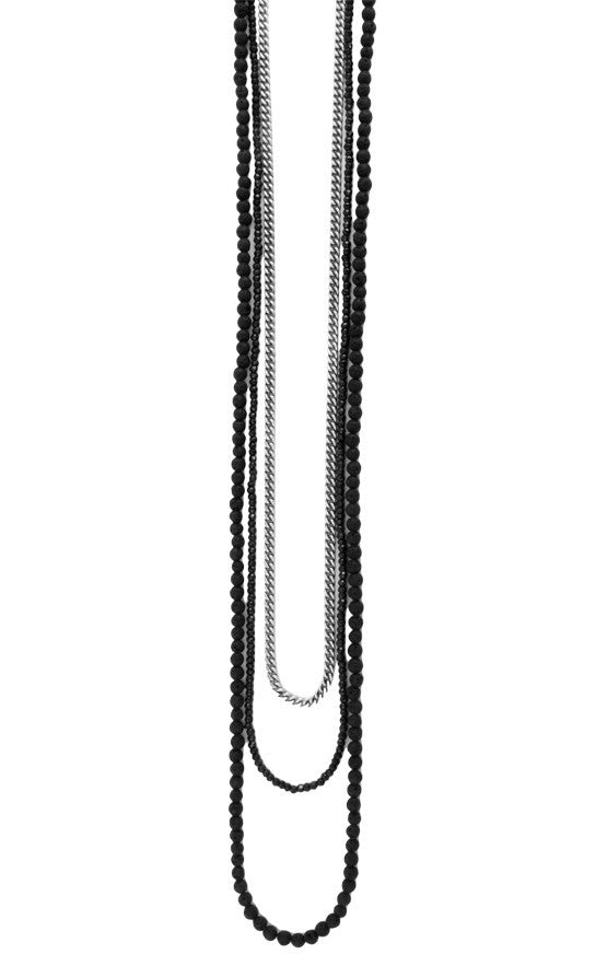 King Baby Triple Strand Necklace with Lava Rock, Spinel and Curb Link Chain