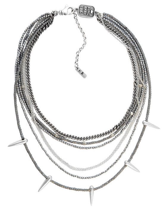 King Baby Multi-Layered Necklace with Hematite Beads and Sterling Silver Chain