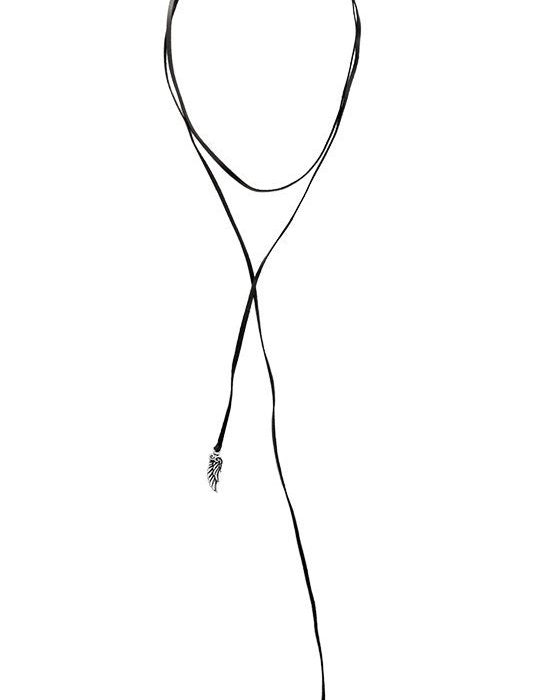 King Baby Long Leather Cord Necklace with Wing