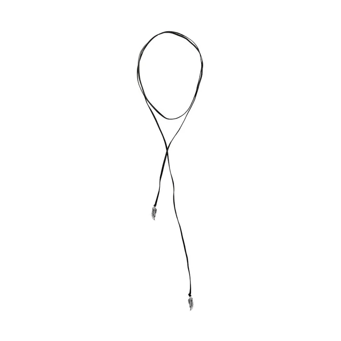 King Baby Long Leather Cord Necklace with Wing