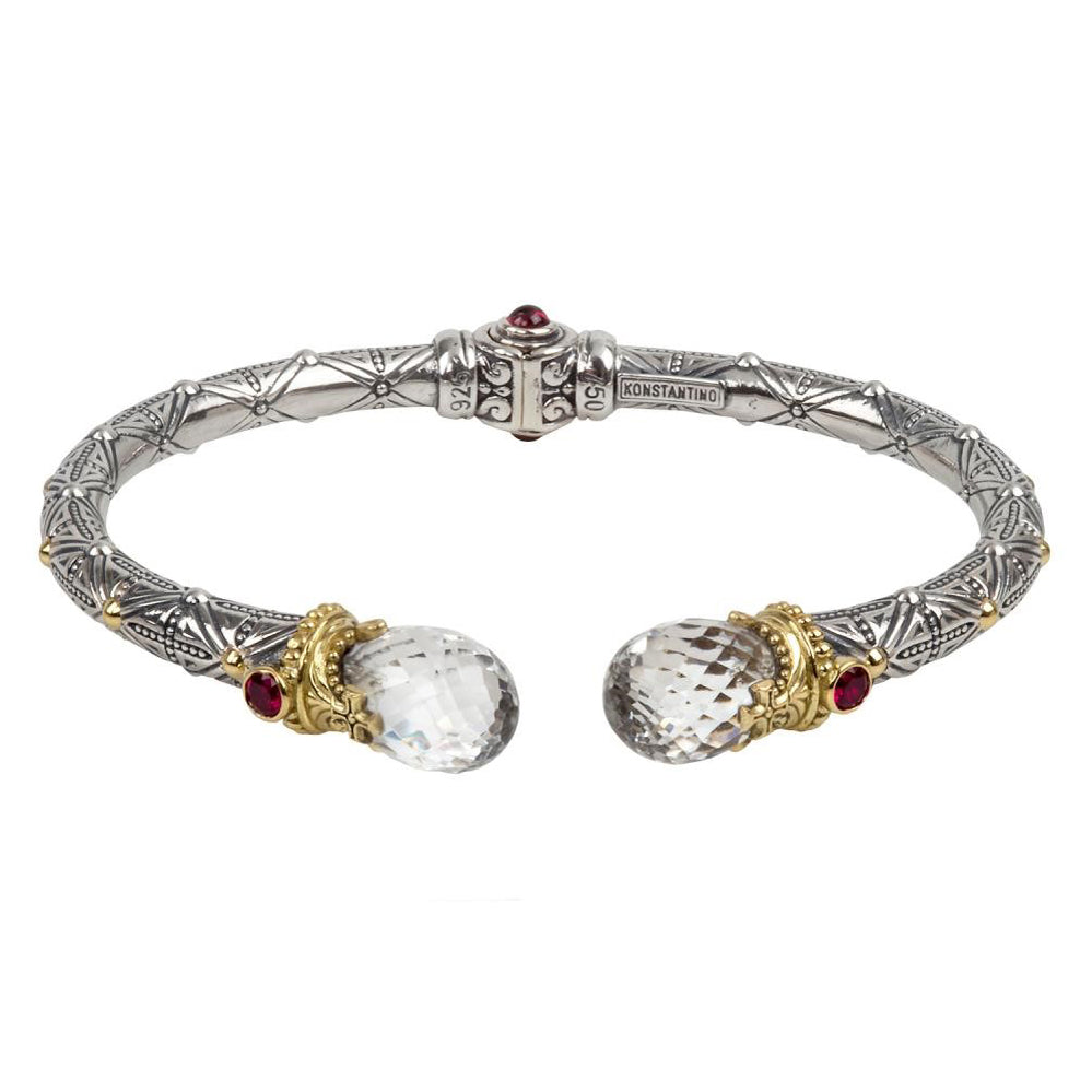 Konstantino Pythia Sterling Silver and 18k Yellow Gold Crystal, Corundum and Garnet Bracelet