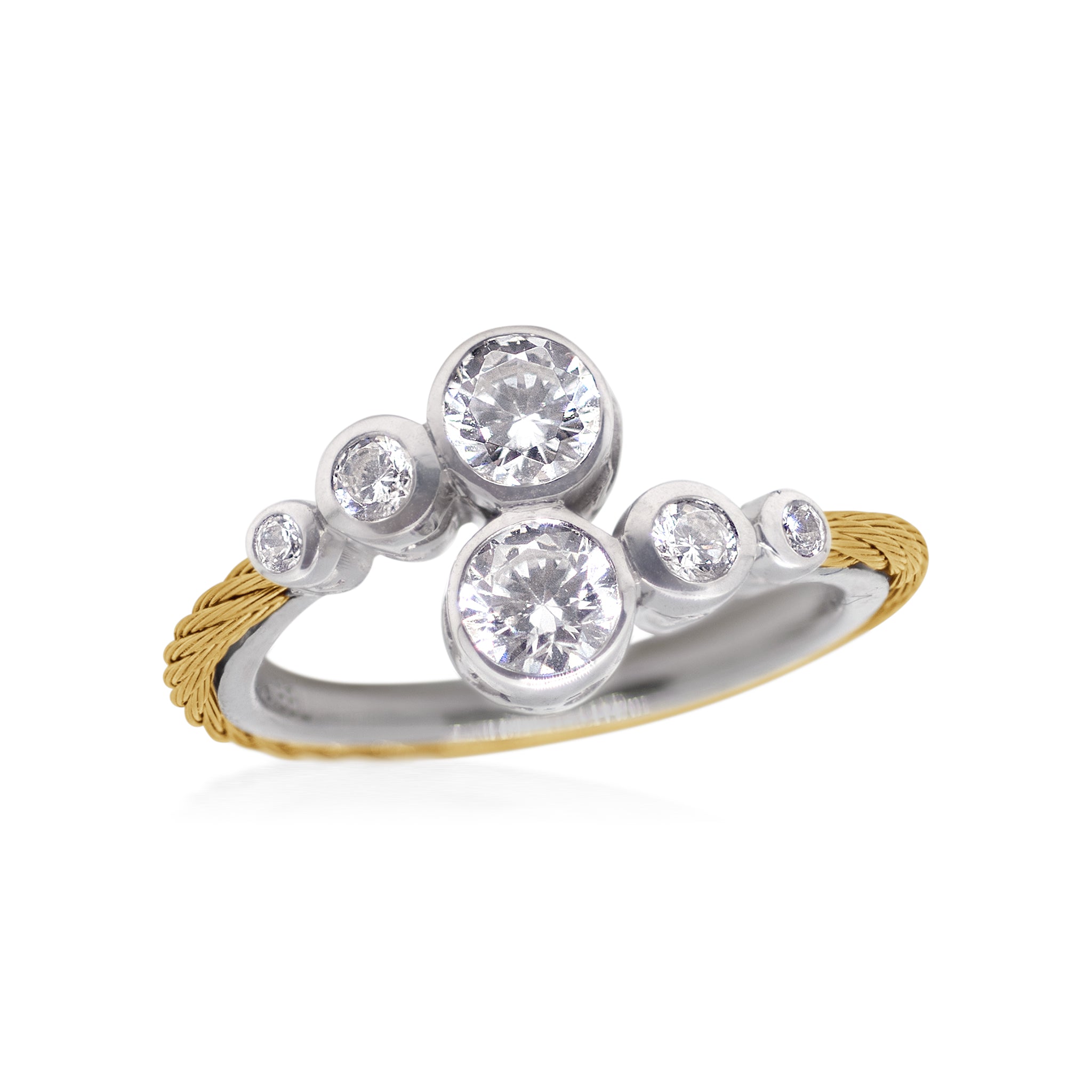 ALOR Day Diamonds 14k White Gold and Yellow Stainless Steel Lab-Grown Diamond Round Bypass Ring