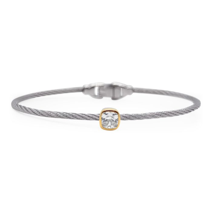 ALOR Day Diamonds 14k Yellow Gold and Grey Stainless Steel Lab-Grown Diamond Cushion Bracelet