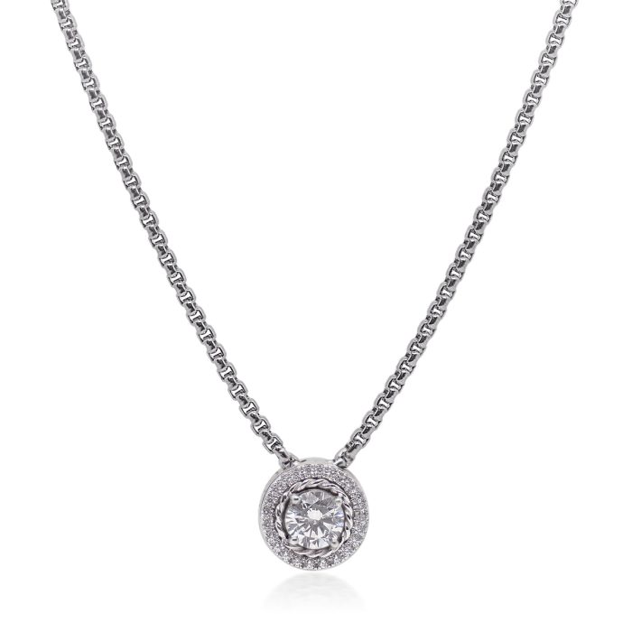 ALOR Day Diamonds Stainless Steel and 14k White Gold Lab-Grown Diamond Round Pendant Necklace