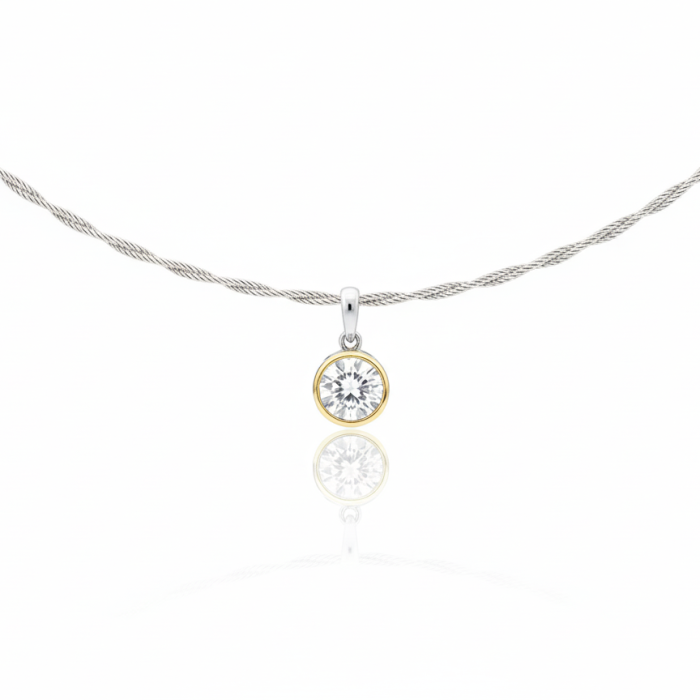 ALOR Day Diamonds 14k Yellow Gold and Grey Stainless Steel Lab-Grown Diamond Bezel Set Necklace