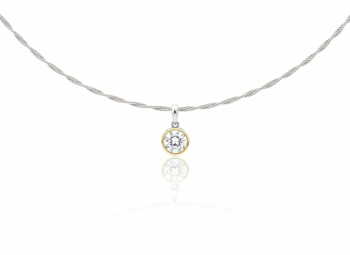 ALOR Day Diamonds 14k Yellow Gold and Grey Stainless Steel Lab-Grown Diamond Bezel Set Necklace