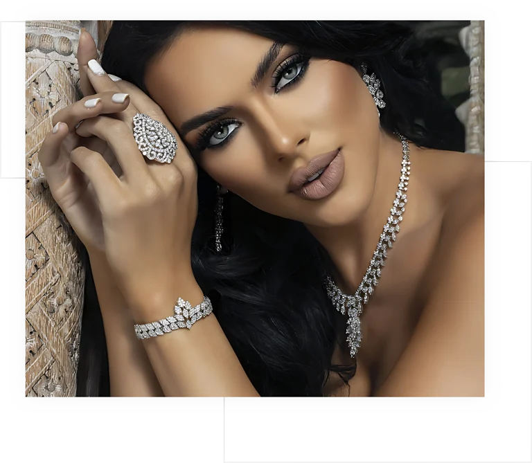Diamond leaf ring, bracelet, earrings and necklace