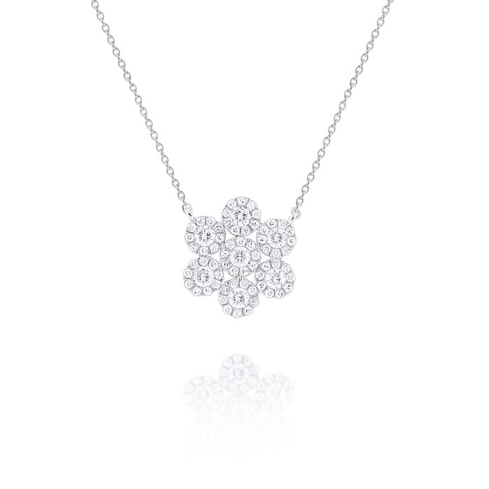 KC Designs 14k White Gold Diamond Round Halo Cluster Pendant Necklace