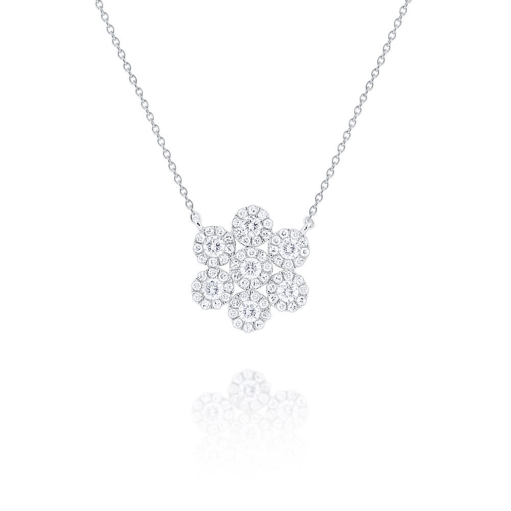 KC Designs 14k White Gold Diamond Round Halo Cluster Pendant Necklace