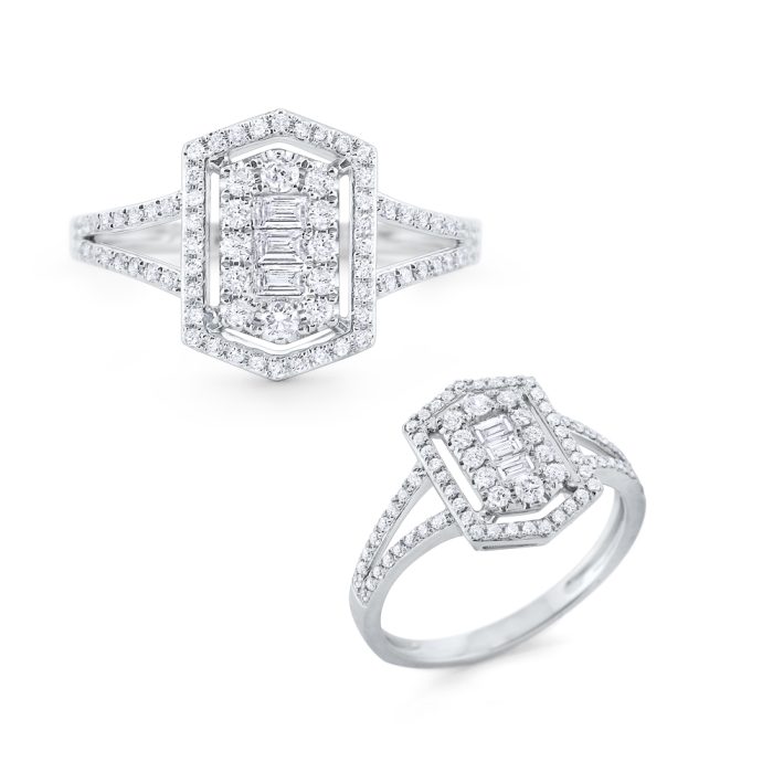 KC Designs 14k White Gold Baguette and Round Diamond Ring