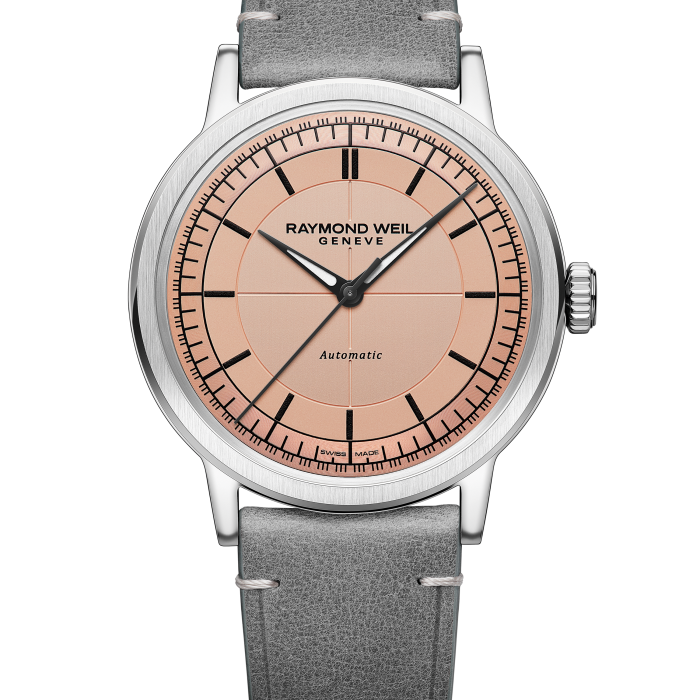 Raymond Weil Millesime Automatic 39mm Salmon Sector Dial Grey Strap