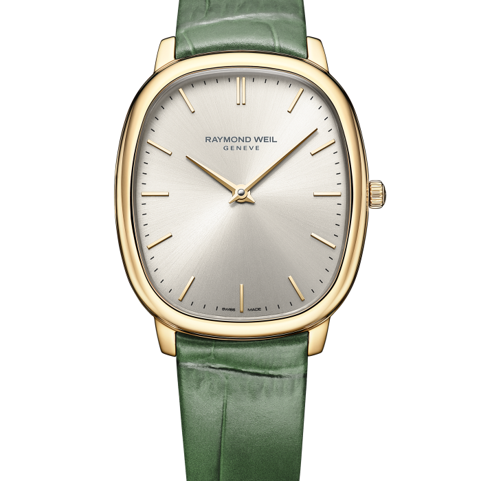 Raymond Weil Toccata Heritage 31 x 36mm Gold PVD Old Silver Dial Green Leather