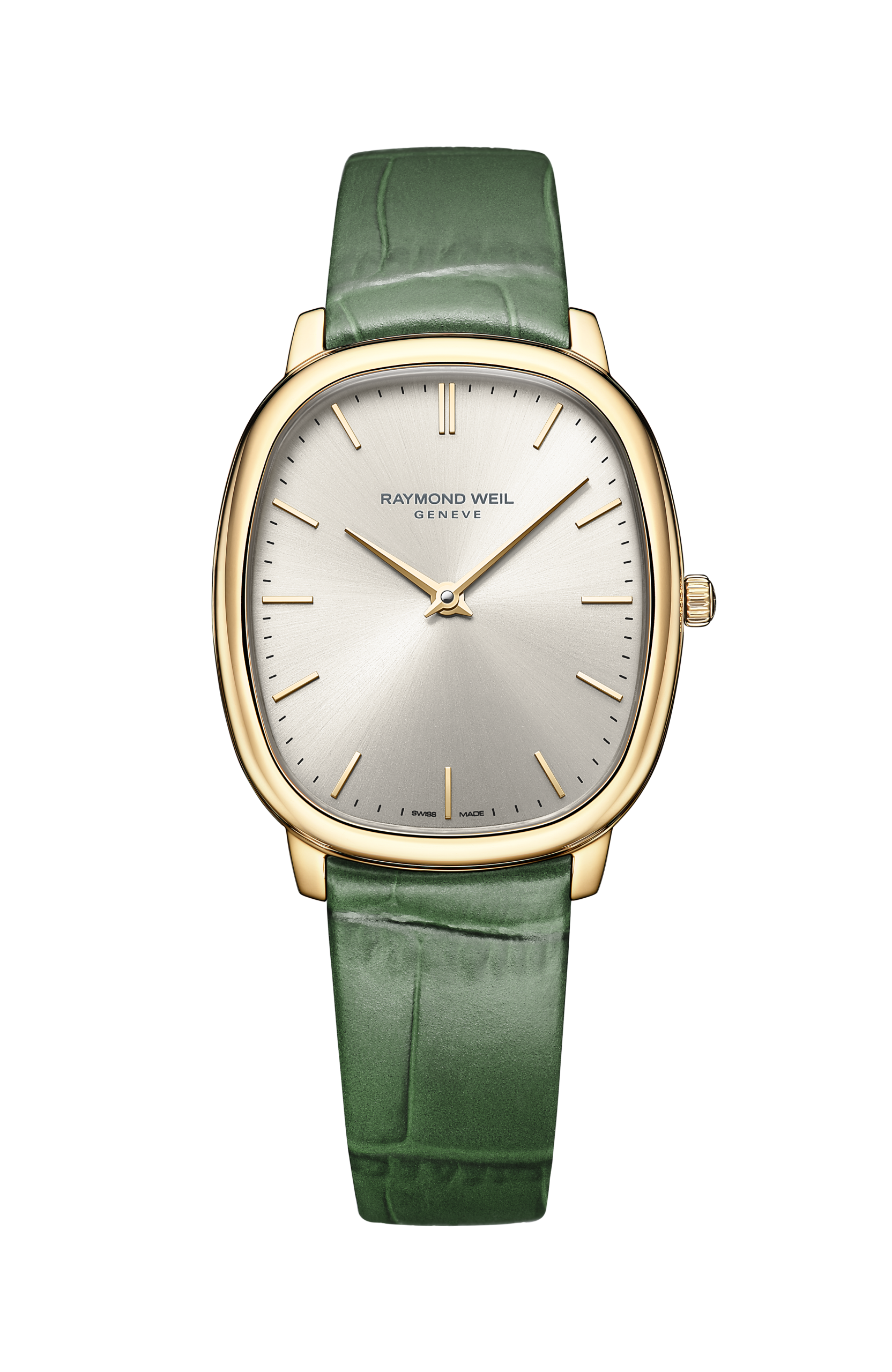 Raymond Weil Toccata Heritage 31 x 36mm Gold PVD Old Silver Dial Green Leather
