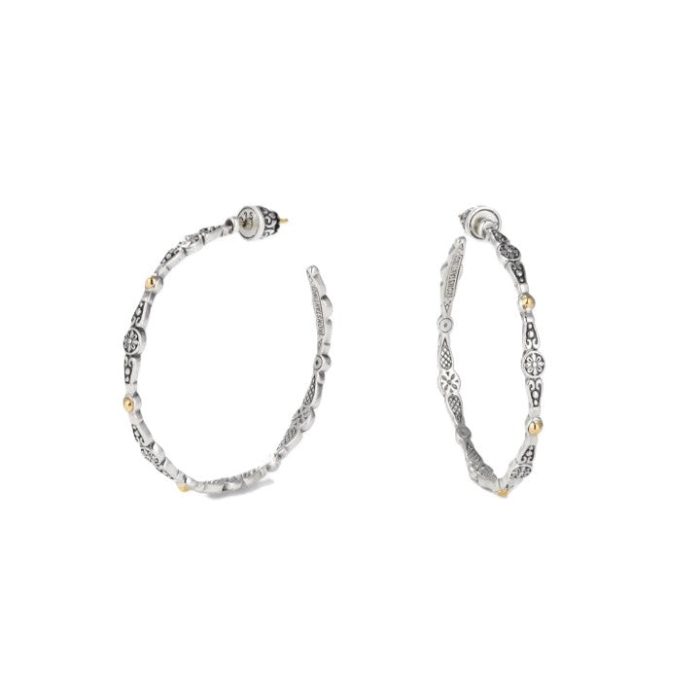 Konstantino Sterling Silver and 18k Yellow Gold Medium Dotted Hoop Earrings