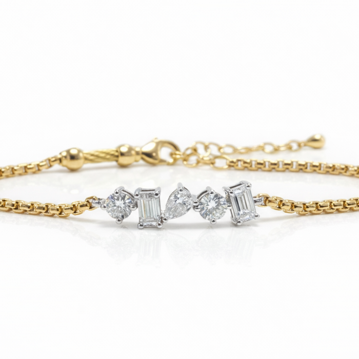 ALOR 14k Gold and Yellow Stainless Steel Lab-Grown Diamond Bracelet