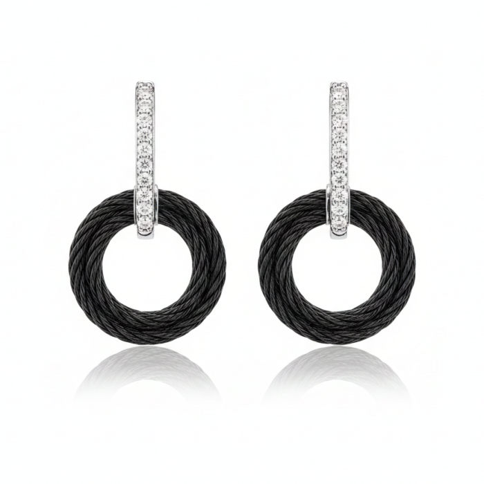 ALOR 14k White Gold and Black Stainless Steel Earrings