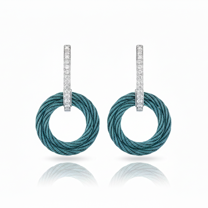 ALOR 14k White Gold and Caribbean Blue Stainless Steel Earrings